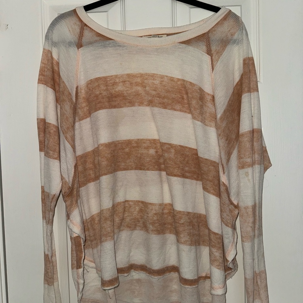 Cream and Tan Oversized Striped Sweatshirt
